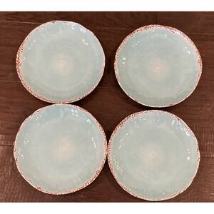 Tommy Bahama Dessert Appetizer Melamine Plates Turquoise Blue Crackle Set Of 4